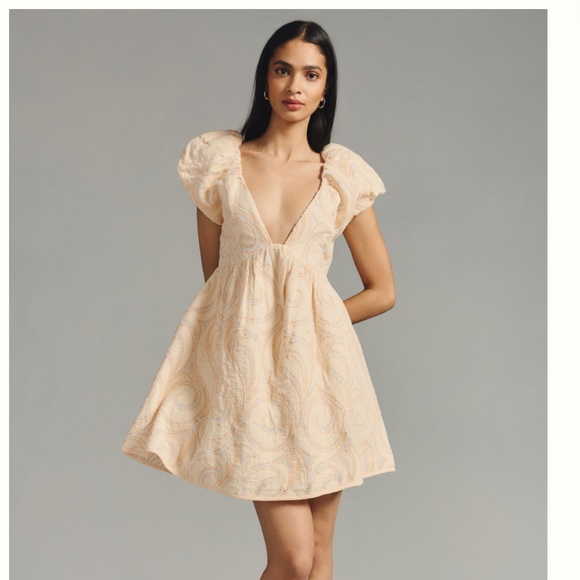 Anthropologie Dresses & Skirts - NWT By Anthropologie Deep-V Puff-Sleeve Dress PEACH SIZE 8
